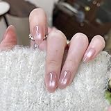 BHIDENAW ネイルチップ ショート 24枚入 人気 和風 かわいい シンプル おしゃれ 成人式 結婚式 パーティー 日常生活に使用できます 花嫁ネイル 光沢 つけ爪 両面テープ ウッドスティック (一目惚れ T18, M)