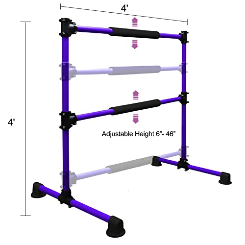 Wesky Updated Double Ballet Barre Portable 4FT Adjustable Ballet Barre Fitness Stretching Dancing Bar for Home Studio Adult and Kids (Purple Update)