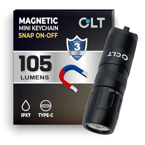 CLT Mini EDC Rechargeable Flashlight Magnetic Keychain, Snap on/off, 105 Lumen, Portable and Compact LED Keychain Flahlights - Durable Built-in Battery Ideal for Everyday Carry - Black