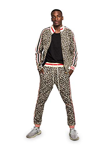 G-Style Usa Men's Leopard Track Suit Set With Drawstring Waistband St567 - Brown - 3X-Large - V1H #TOP2