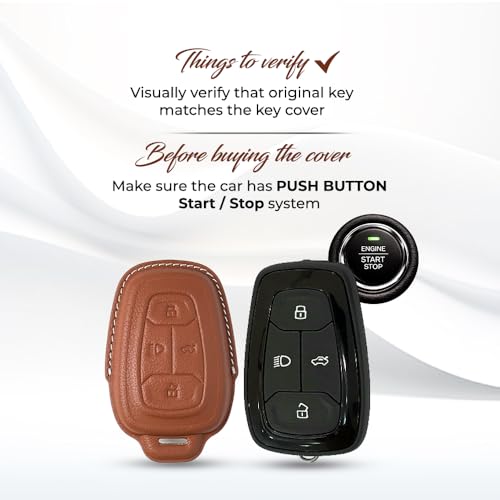 Image of Keyzone Royal Leather Key Cover for Tata Nexon, Harrier, Safari, Altroz, Punch, Tigor 4 Button smart Key (Celestial Blue)