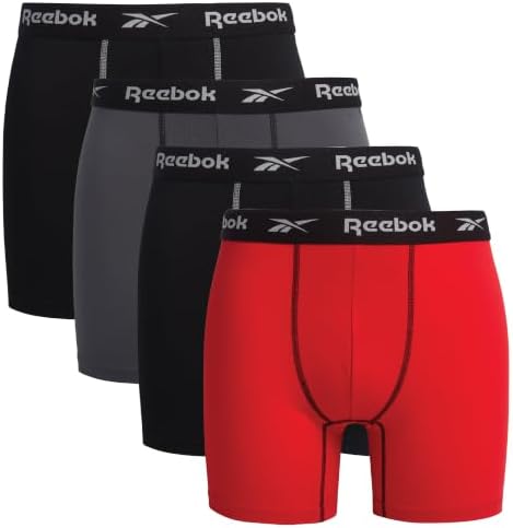 Reebok Mens Boxer Briefs - 4 Pack Underwear with Contour Pouch, 6'' Inseam