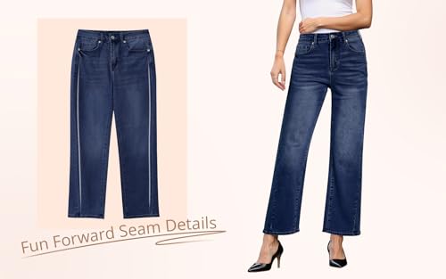 GRAPENT Straight Leg Jeans for Women High Waisted Trendy Ankle Length Forward Seams Stretchy Denim Pants Baggy Jeans2
