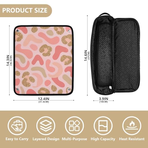Funda de viaje 2 en 1 para planchas y rizadores con alfombrilla resistente al calor, organizador de gran capacidad para planchas de pelo, rizadores y herramientas de peinado, diseño moderno con estampado de leopardo y formas abstractas miniatura 4