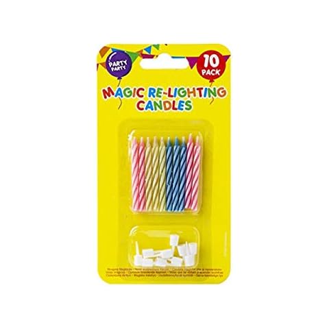 Fun Magic re Lighting Candles Pack of 10 Candy Stripe Classic Birthday Cake Candles with Holders Cover
