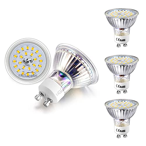 Ruiansion GU10 LED�d�� 85-265V �f�C���C�g�z���C�g5000K 2835 24SMD 400lm 4W LED�d���X�|�b�g���C�g���ߍ��ݎ��O���Ɩ��̌����A�����s��-1�p�b�N5��