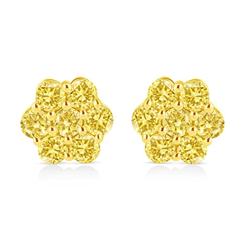 14K Yellow Gold Plated .925 Sterling Silver 1.0 Cttw Treated Yellow Diamond Floral Stud Earrings (Yellow Color, I1-I2 Clarity)