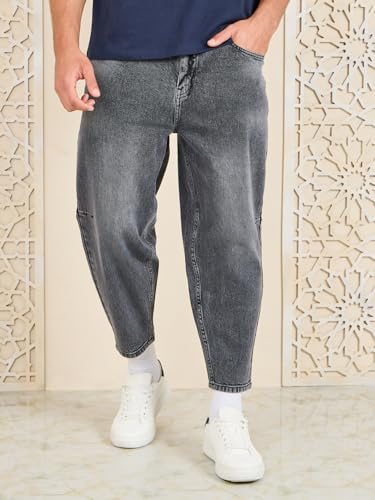 Image of Styli Men Solid Balloon Fit Jeans | Stretchable & Comfort, Mid-Rise Casual Denim Pants for Everyday Wear |Machine Washable