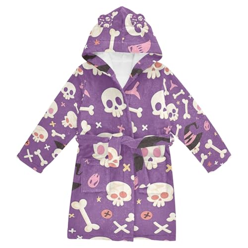 GuoChe Purple Skull Witch Hat Halloween Design Hooded Robes Girl Robes For Kids 7-8