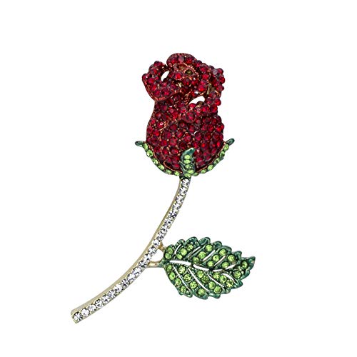 Image of YOQUCOL Elegant Cubic Zirconia Crystal Rhinestone Red Rose Shape Brooch Pin for Women Grils