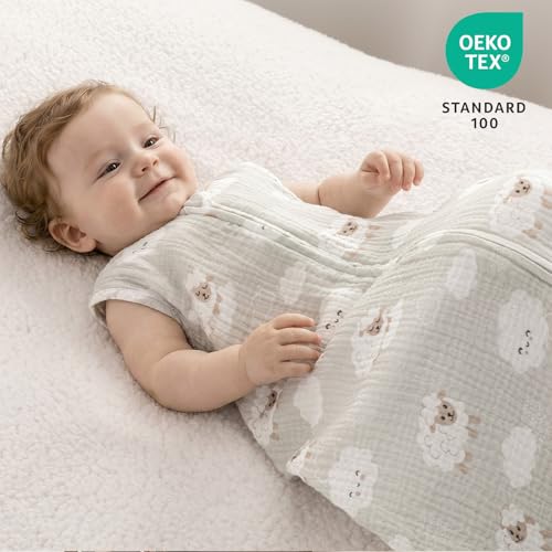 Image of PHF Soft Muslin Cotton Baby Sleep Sack 0-6 Months, 2 Pack 100% Cotton Sleeping Sack for Summer, 0.5 TOG Baby Wearable Blankets with 2-Way Zipper, Sleep Sacks for Girls Newborn, Sheep