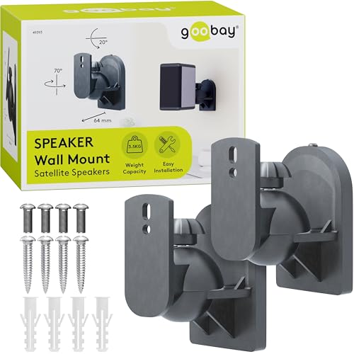 goobay 49393 Soporte de Pared para Altavoces Universal, Giratorio/inclinable para Altavoces de hasta 3,5 kg, Negro