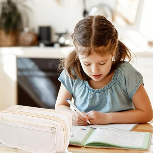 Image of Zibuyu Large Capacity Pencil Pouch for Girls & Boys, Fashion 9-Layer Pencil Case with Clear Mesh Pockets, Multipurpose Organizer for Stationery Items, Makeup, Accessories, White