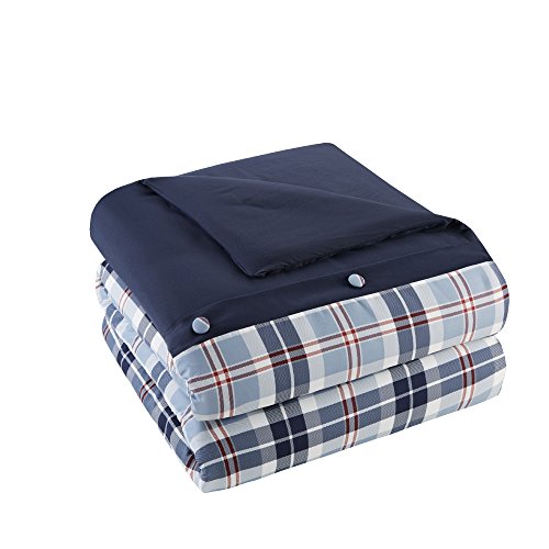 Comfort Spaces Casual Comforter Set Sporty Design, Vibrant Color, Active Lifestyle Boys Bedroom Décor, All Season Soft Microfiber Bedding Set, Decorative Pillow, Sham Blue Plaid Queen 4 Piece #TOP4