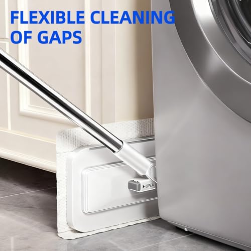 Image of No-Touch Disposable Dust Mop with 5 Reusable Cloths, Mini Lazy Mop Wet and Dry Sweeper, Hands-Free Press Lock Flat Mop for Small Spaces, 1 Second Installation