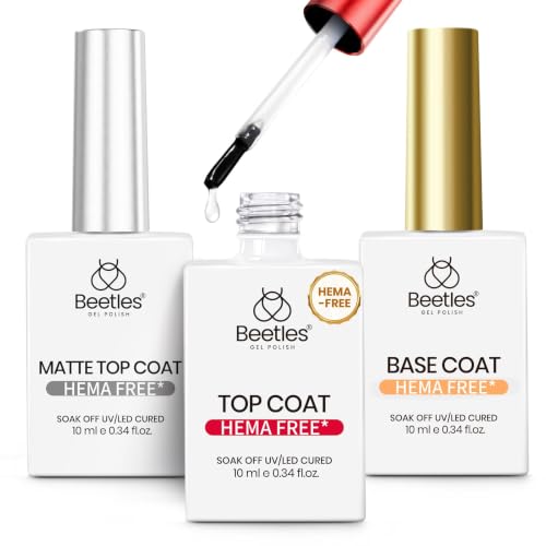 Image of Beetles Base and Top Coat Gel Polish Set 3pcs 10ml Matte Finish | Three piece gel set includes matte and glossy top coats for versatile nail looks.