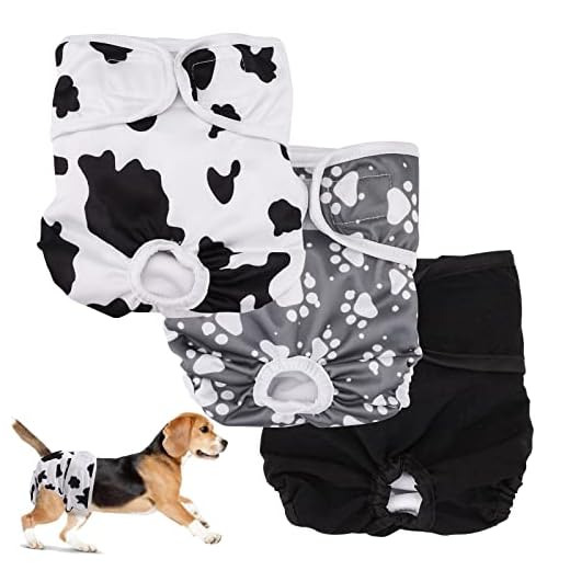 GLAITC Herbruikbare hondenluier, 3-pack wasbare vrouwelijke hondenluiers super absorberende huisdierluiers hond maandverband zachte cartoons puppy sanitaire wraps slipje voor kleine middelgrote grote honden (M)