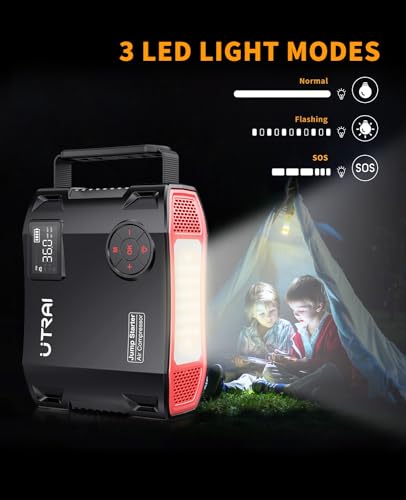 Image of Car Jump Starter with Air Compressor, UTRAI Portable Car Battery Jump Starter 5000A Peak 12V Car Battery up to Jump Box All Gas / 8.0L Diesel with Tire Inflator, DC 160W Jump Start Battery Pack