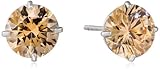 10k Gold Champagne Swarovski Zirconia Stud Earrings (2 cttw)