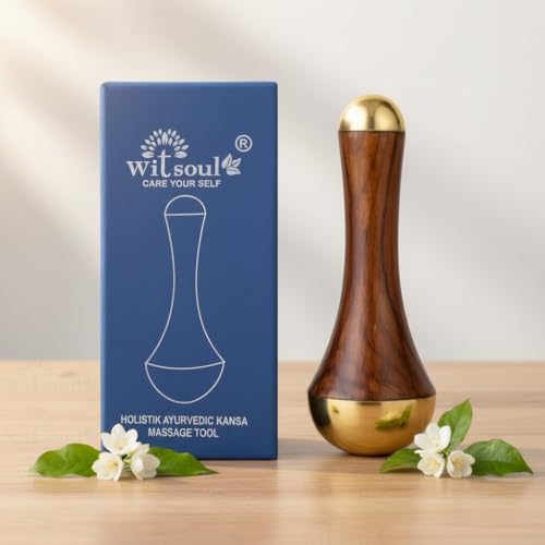 WITSOUL Double Cup kansa Wand face Foot and Eye Massager/Unique Design - 2 in 1 Kansa/Two Different Sizes with Teak Wood Handle 1pcs