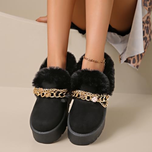 Women’s Slippers Platform Mini Boots for Suede Leather Slip-on Fluffy Warm Comfy4