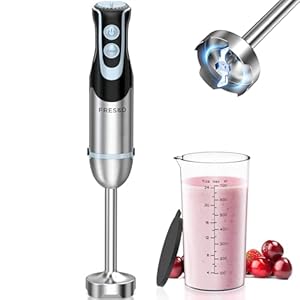 FRESKO Immersion Handheld Blender 500W with 700ml Beaker, 12-Speed & Turbo Mode Hand Blender Stick, 304 Stainless Steel Blades for Soup, Smoothie, Puree, Baby Food