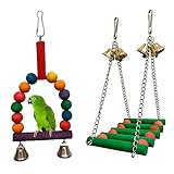2 Pack Wooden Bird Swing Perch Hanging Toy for Small Sized Birds,Parrot Cage Hammock Swing