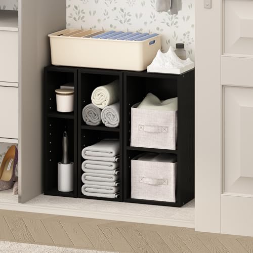 Image of Furinno Reed 2-Tier Closet Organizers and Storage, Closet Organizer, Open Shelf Closet Storage, for Wardrobe, Bedroom, Living Room, 8-Inch Width, Blackwood