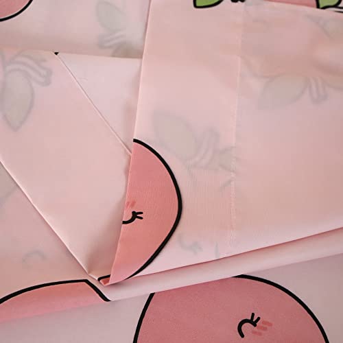 Sdy 4Pcs Peaches Bedding Sheets, Kawaii Pink Peach Print Sheet Set With 1 Cute Deep Pocket Fitted Sheet & 1 Top Flat Sheet & 2 Pillowcases For Kids Girls Boys (Peach,Queen) #TOP4