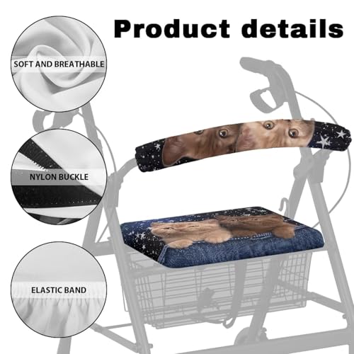 Image of Soft Rollator Walker Seat and Backrest Covers, Universal Accessories for Rollator Walkers, Cat Adjustable Seat Covers for Seniors Women Men