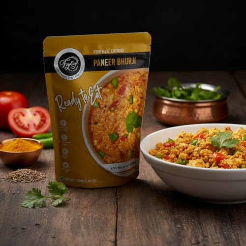Image of FzyEzy Gourmet Freeze-Dried Paneer Bhurji - Authentic Indian Culinary Delight | Instant Ready-to-Eat Paneer Dish | High-Protein Jain-Friendly Meal | Gluten-Free | Preservative-Free | Just Add Hot Water | Rich Taste & Aroma Preserved | 70g Pack