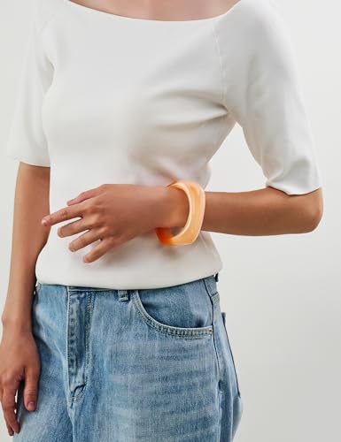 WOWORAMA Colorful Resin Acrylic Bangle Bracelets for Women Geometric Chunky Mottled Acetate Resin Bangles Wide Acrylic Plastic Bracelets Statement Jewelry