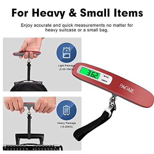 Image of BAGAIL Digital Luggage Scale, 110lbs Hanging Baggage Scale with Backlit LCD Display, Portable Suitcase Weighing Scale, Travel Luggage Weight Scale with Hook, Strong Straps for Travelers
