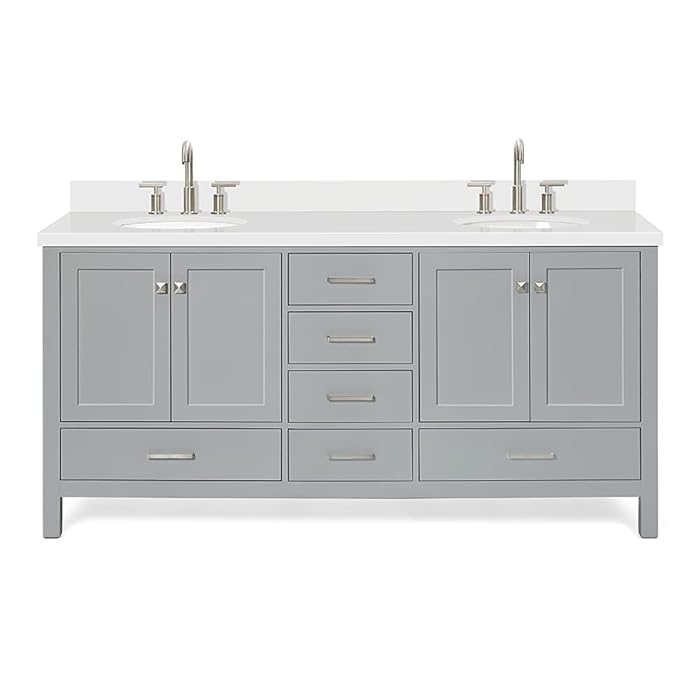 Buy ARIEL 73" Inch Grey Double Vanity with Pure White Quartz Countertop