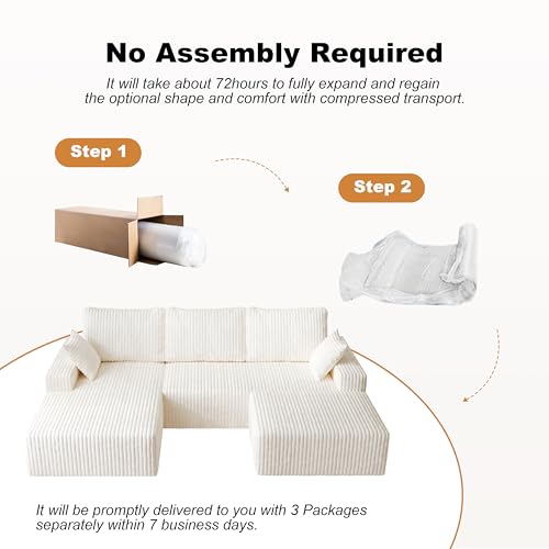 Image of Modular Sectional Sofa Couches L-Shape Couch 3 Seat Modular Sofa Memory Foam Sectional Couches for Living Room (White, 108 inch+Right Chaise + Ottoman)