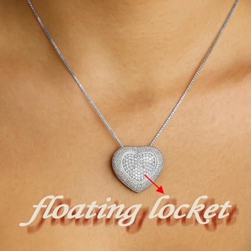 hooppoo Chuncky Cz Pave Heart Pendant Necklace for Women, Silver - image 3