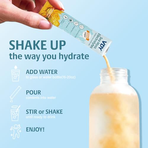 Image of Sea Moss Electrolytes Powder Packets - Hydration Packets Sugar Free - Electrolyte Packets with 30 Sticks - Zero Sugar & 0 Calorie - Keto Friendly - Gluten Free Drink Mix - Mango Pineapple