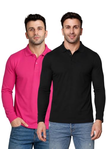 Image of INKKR Full Sleeve Men's Solid Polo Neck T-Shirt Combo