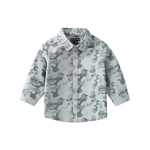 Sofinee Place Kids Little Boys Girls Baby Long Sleeve Button Down Shirt, Camo Print Woven Cotton Toddler Top 3M-12years (Camo Green, 4 Years)
