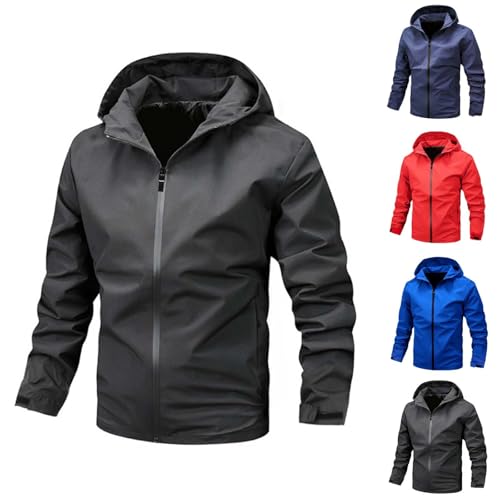 Chubasquero para hombre, resistente al agua, largo, chaqueta softshell para hombre con capucha, chaqueta funcional 3 en 1, chaqueta deportiva de entretiempo, elegante, cortavientos, cremallera