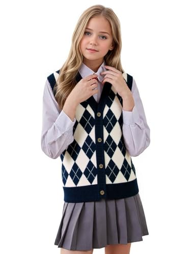 Boys Girls Sweater Vest -V Neck Argyle Sleeveless Print Casual Knit Sweaters Cardigan Vest for Kid Spring Autumn3