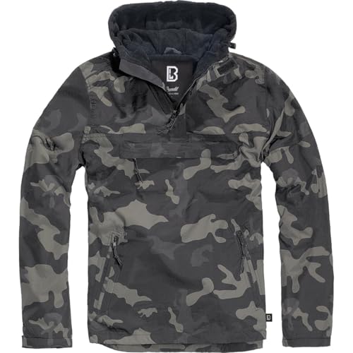 Image of Brandit INDIVIDUAL WEAR Men's Fleece-Lined Quarter Zip Windbreaker Pullover - Lightweight Weatherproof Casual Outdoor Jacket, Dark Camo, Large