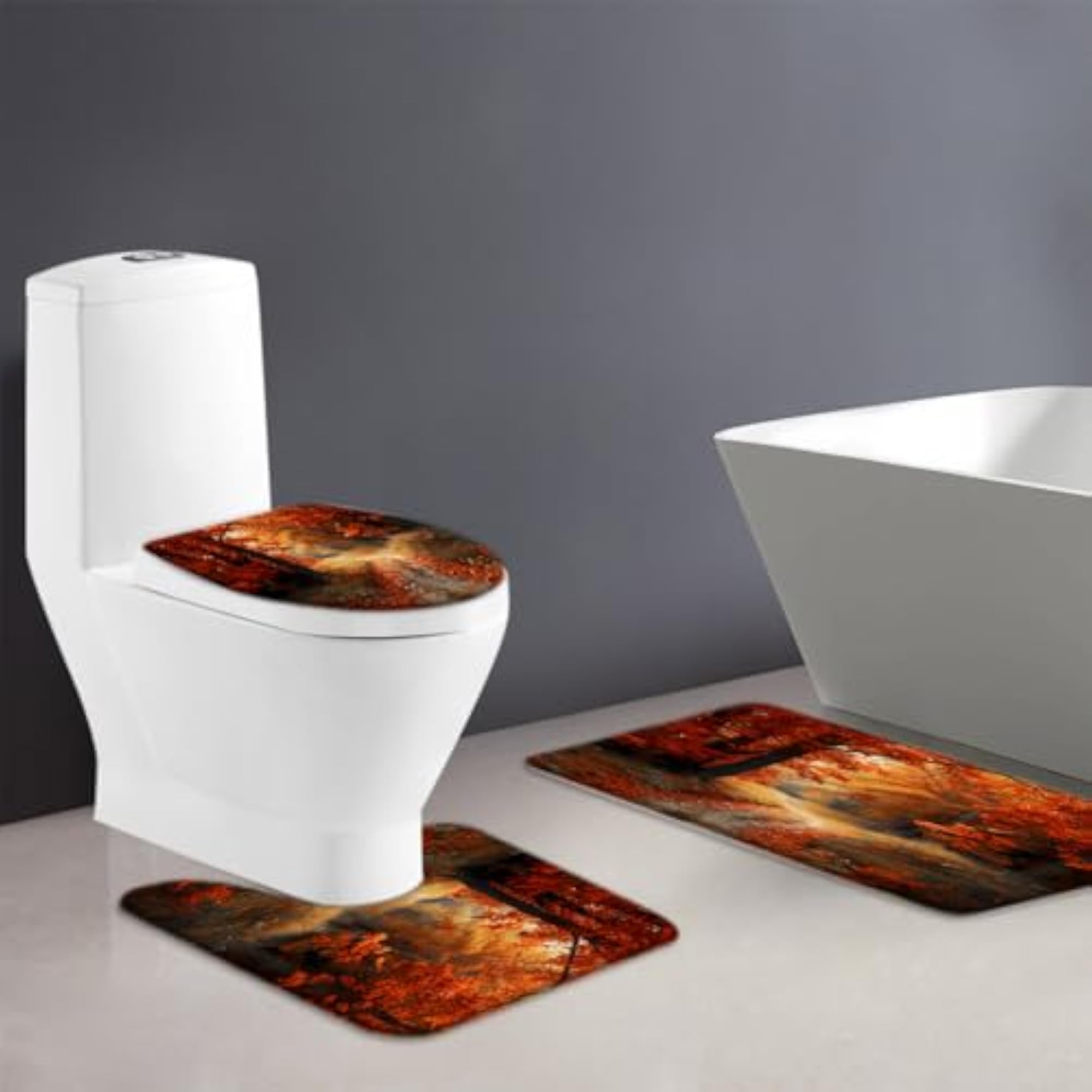 3 Piece Fall Forest Bath Mat Set, Autumn Decor