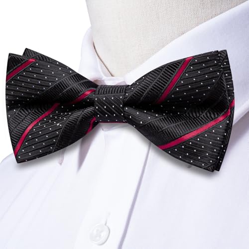 Image of Hi-Tie Bow Ties for Men Pre-Tied Pocket Square with Cufflinks Mens Bowtie Sets for Wedding Formal Party