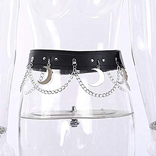 Aulkeep Goth Punk Leather Chain Belt Rock Hip Hop Style Buckles Waist Iron Chain Jewelry, 6-Black, One_Size #TOP4
