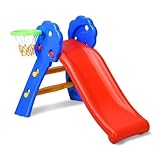 Toboggan pour Enfants avec Panier de Basket, 108 cm de Long, Marches Antidérapantes, Base Stable