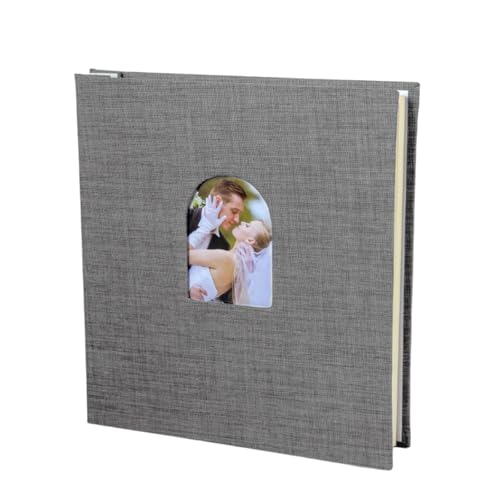 RWAJZAX Álbum De Fotos De Lino Con Ventana Arqueada 40 Bolsillos Protectivos Páginas Gruesas Zona De Escritura Para Cámaras Instantáneas Álbum De Fotos Protectivo De Lino Con Espacio Para Escribir