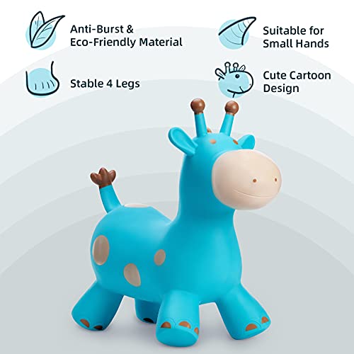 Image of EVERICH TOY Giraffe Bouncy Animal Hopper,Ride on Horse Toy for Toddler 18M+ | Inflatable Horse Hopping Toy for Boys Girls, Indoor Outdoor Blue Toy for 2 Year Old Kids, Gift for 2 3 4 5 6 Yrs W / Pump