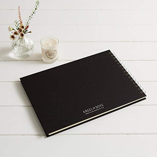 Angel & Dove Luxury 12 X 8" Funeral Memory Book (Black) - Remembrance, Condolence, Memorial #TOP6