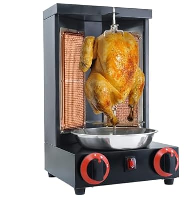 KZU Shawarma Machine, Rotating Vertical Rotisserie with 2x Burner, Stainless Steel Propane Gas Doner Kebab Machine Chicken Gyro Grill, Vertical Broiler for Commercial Home Grill